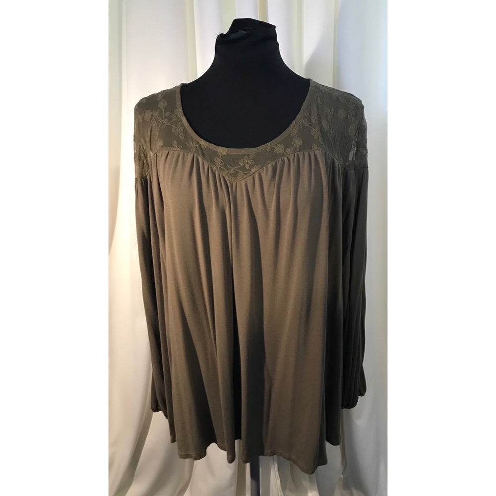 Lane Bryant olive green peasant lace top 18/20
